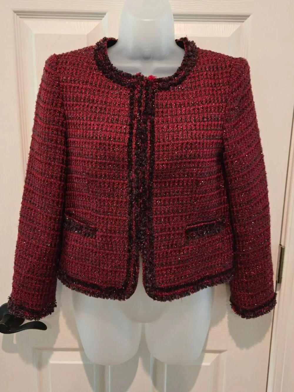 Alice + Olivia Kidman Metallic Red Tweed Jacket Size Small